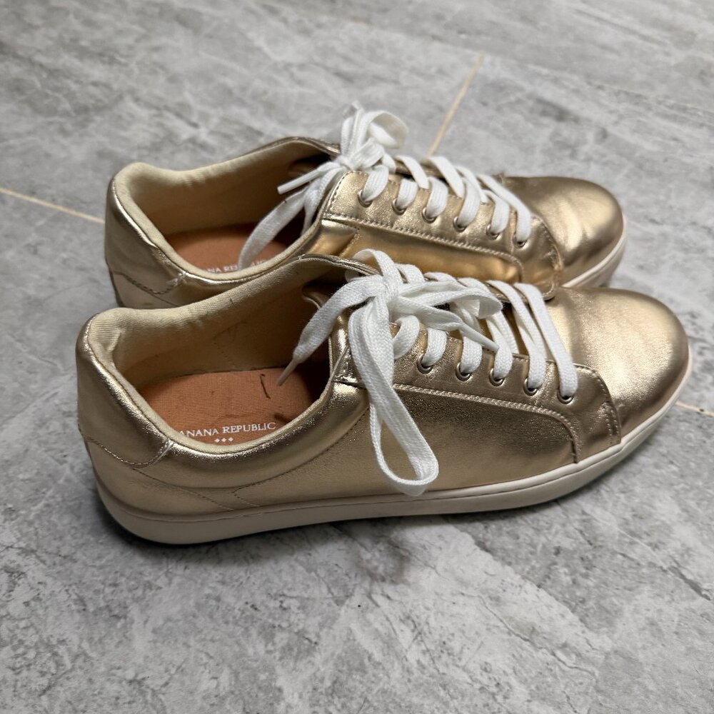 Banana Republic Lace-Up Sneaker Women's Gold Metallic Casual Size 10
